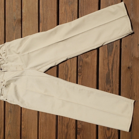 VINTAGE L.L. Bean Tan Twill Jeans Like New Ultra High Waist 34x29.5 EUC Unisex - Picture 2 of 13